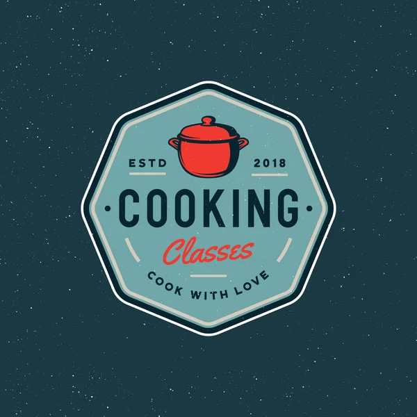 Logotipo de las clases de cocina vintage. emblema de la escuela culinaria estilo retro. ilustración vectorial — Vector de stock