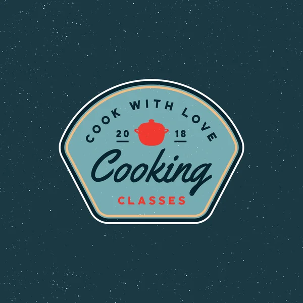 Logotipo de las clases de cocina vintage. emblema de la escuela culinaria estilo retro. ilustración vectorial — Vector de stock