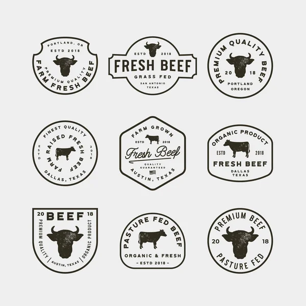 Serie di etichette di carni bovine fresche di alta qualità. illustrazione vettoriale — Vettoriale Stock