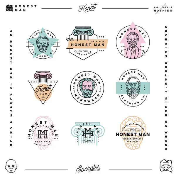 Conjunto de etiquetas de la compañía de ropa de hombre honesto. emblemas de la producción textil masculina. ilustración vectorial — Vector de stock