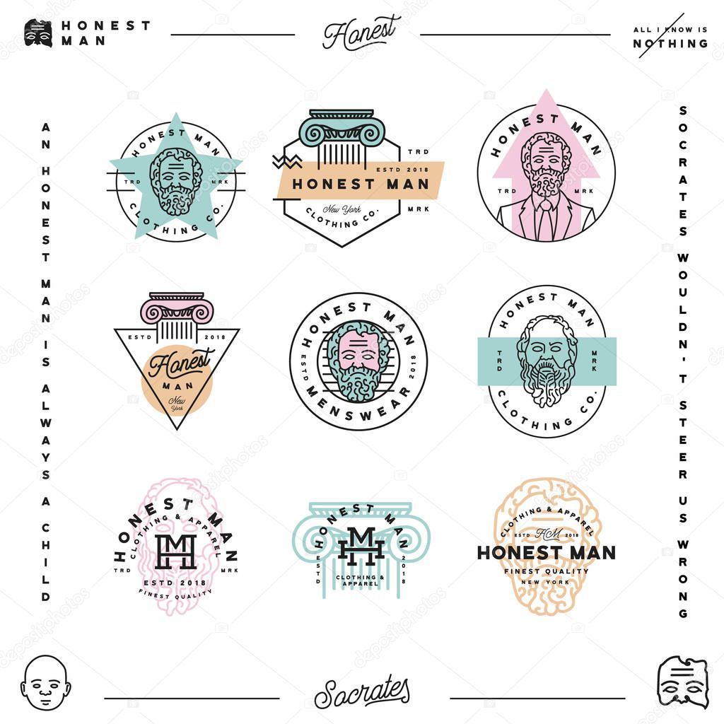 set of honest man clothing company labels. menswear textile production emblems. vector illustration