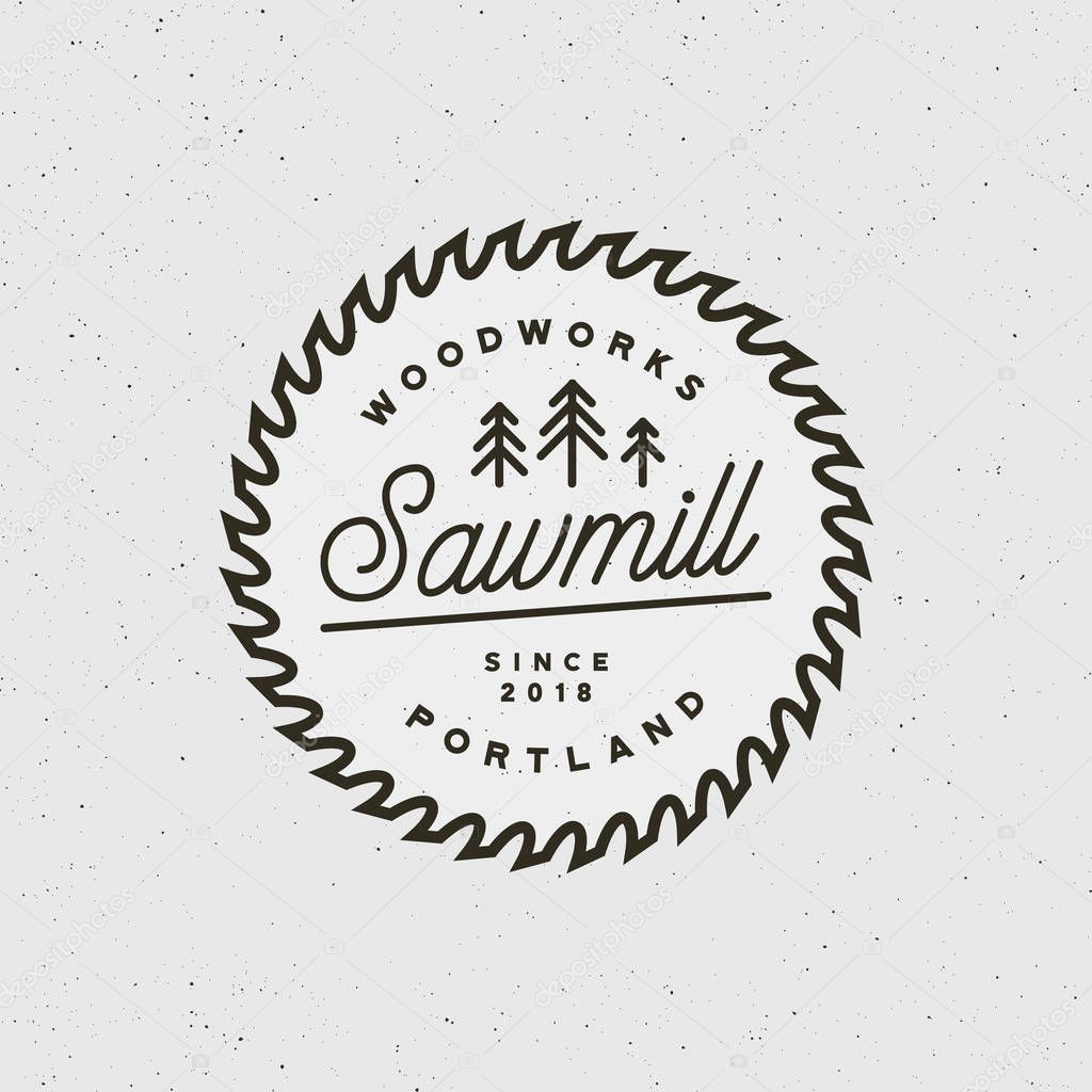 Sawmill logo. retro styled woodwork emblem, badge, design elements, logotype template. vector illustration