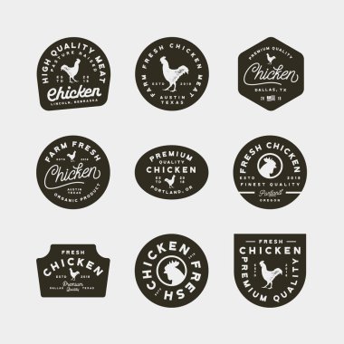 sigorta primi taze tavuk eti etiket kümesi. vektör çizim