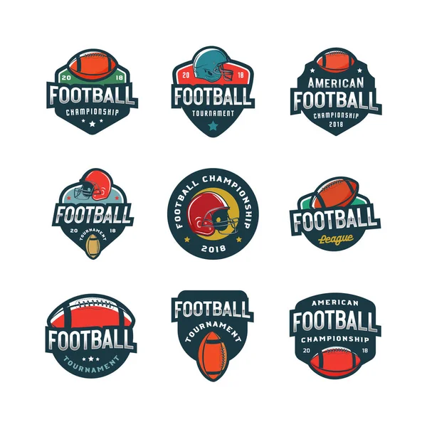 Conjunto de logotipos de futebol americano. emblemas desportivos, distintivos. ilustração vetorial — Vetor de Stock