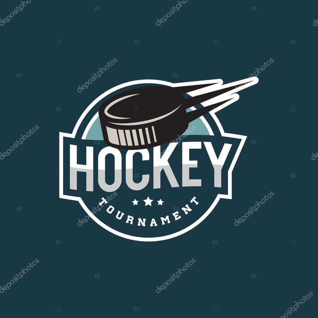 Hockey logo. sport emblem, badge, design elements, logotype template vector illustration