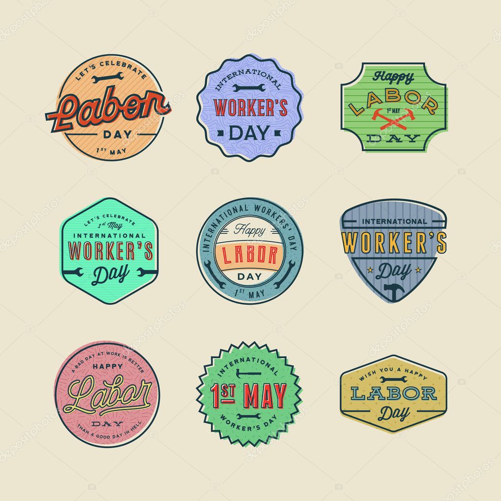 Set of labor day badges. international workers day greeting cards. vector Illustration