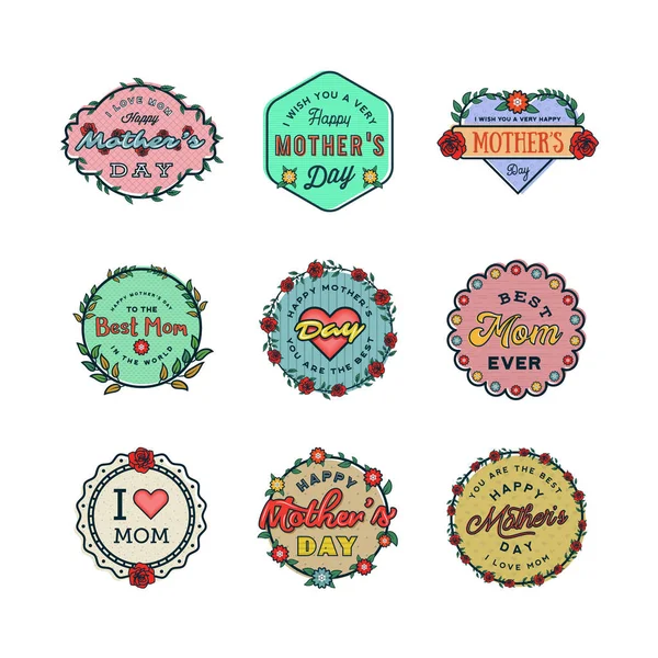 Set van gelukkige moeders dag badges. vector illustratie — Stockvector