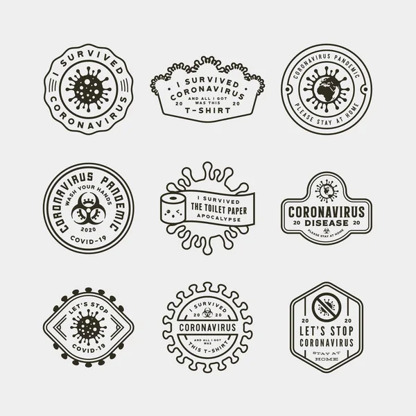 Coronavirus pandemische badges. gezondheid en medische vector illustratie. t-shirt ontwerp concepten. — Stockvector