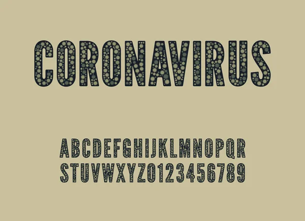 Koronavirové písmo. vektorová karanténní abeceda. lékařská písmena a čísla — Stockový vektor