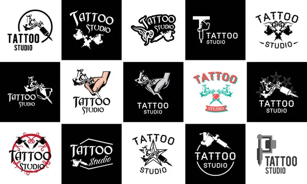 Set vettoriale di loghi per salone di tatuaggio e Studio — Vettoriale Stock