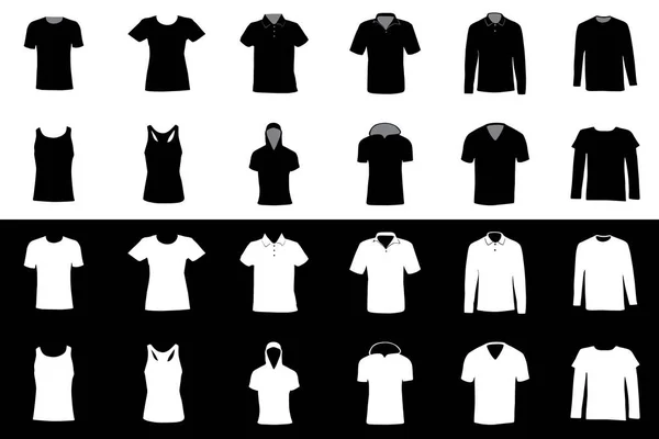 Conjunto vectorial de siluetas de ropa, camisetas — Archivo Imágenes Vectoriales