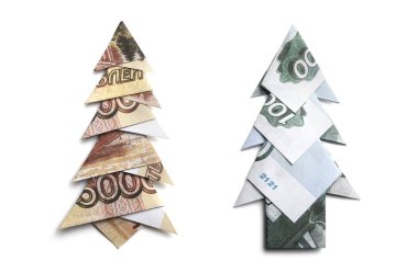 paper tree of banknotes, new year and Christmas