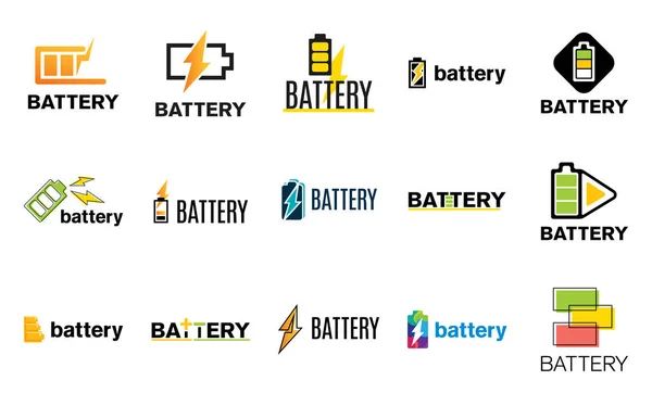 Vector conjunto de logotipos de batería eléctrica, carga — Vector de stock