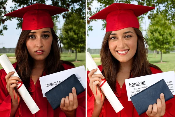 Okul Borcu Olan Üniversite Öğrencisinden Önce Sonra Kredi Affedilir Iptal — Stok fotoğraf