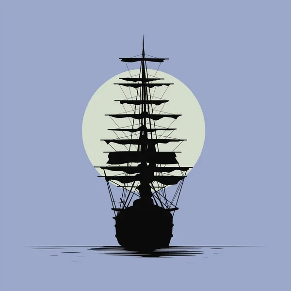 Ship Night Sea — Stock Vector