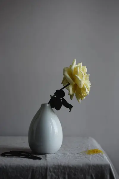 Amarelo Rosa Flor Vaso Cerâmica — Fotografia de Stock