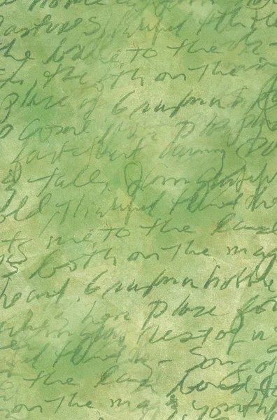 Uma folha de papel verde desgastado com uma caligrafia manuscrita sobre ele.Textura ou fundo — Fotografia de Stock