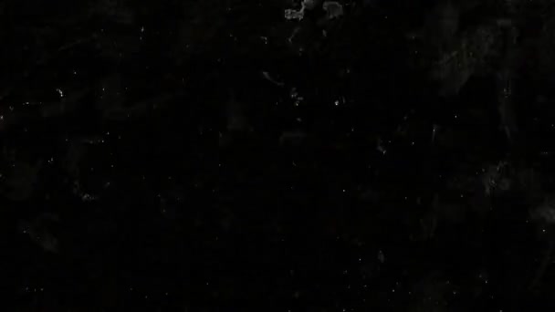 Arañazos parpadeantes e imitación de pelusa de un marco estropeado de una película vieja sobre un fondo negro — Vídeo de stock