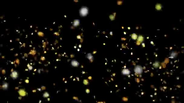 Flying round spangles of gold on a black background HD 1920x1080 — Stock video