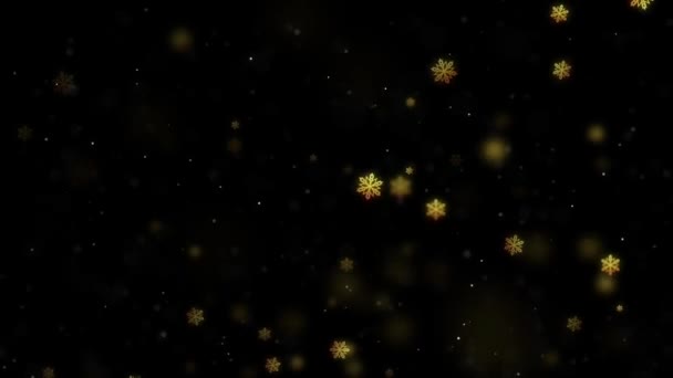 黒い背景に黄金の雪片を落下させる動きのアニメーションHD 1080 — ストック動画