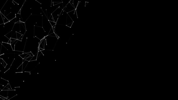 Grafik av rörelse av element partiklar av vit färg ansluten till varandra på en svart bakgrund — Stockvideo