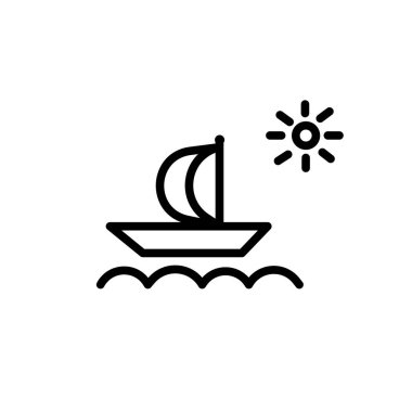 Gemi deniz ve güneş sembolü parlıyor. Anahat ve dolu vecto