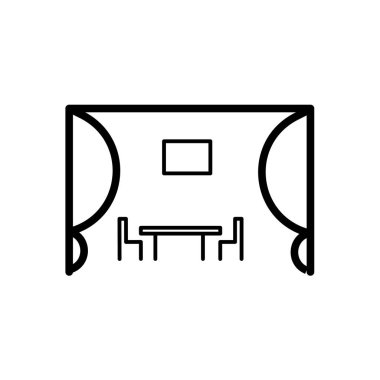 Mutfak sembolü. Masa sandalye windows simgesi, anahat ve dolgu hattı