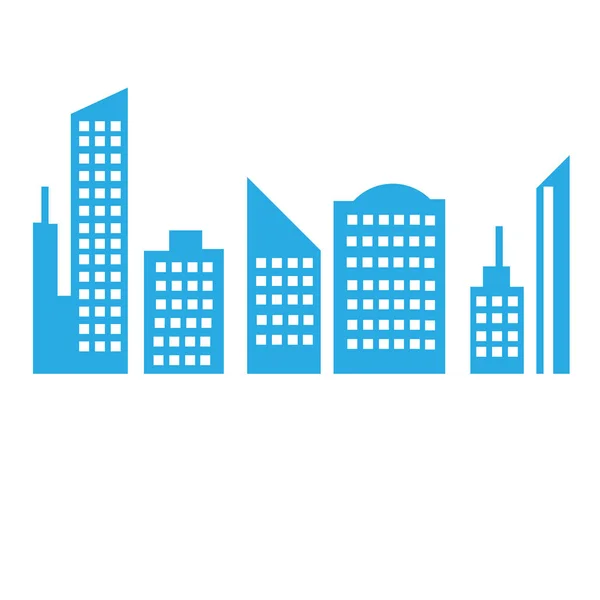 Blue City skyline en pictogram lijn Kaderstijl geïsoleerd gebouw — Stockvector