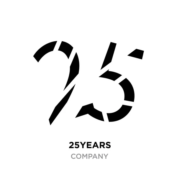 25 anos logotipo, abstrato preto vinte e cinco anos ilustração entorpecido —  Vetores de Stock