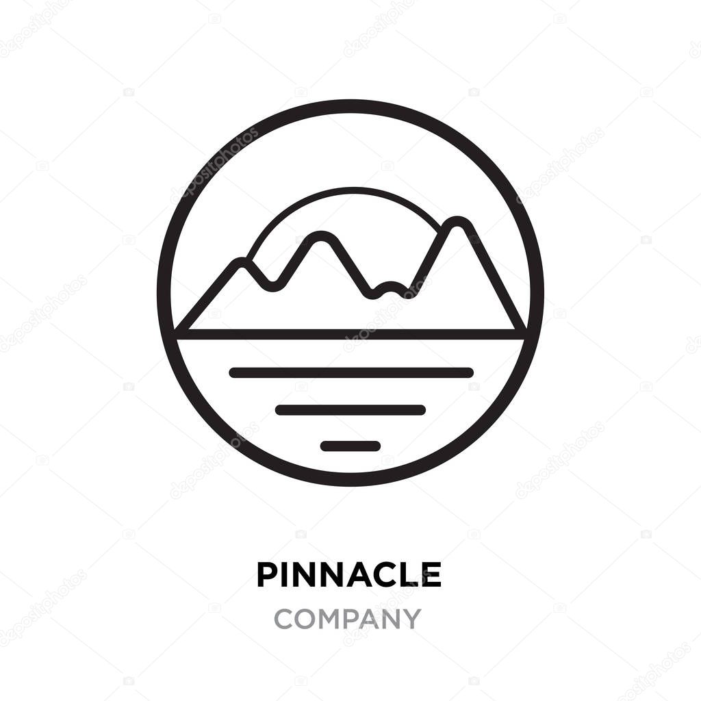 pinnacle logo, linear mountains vector isolated on roundy white 