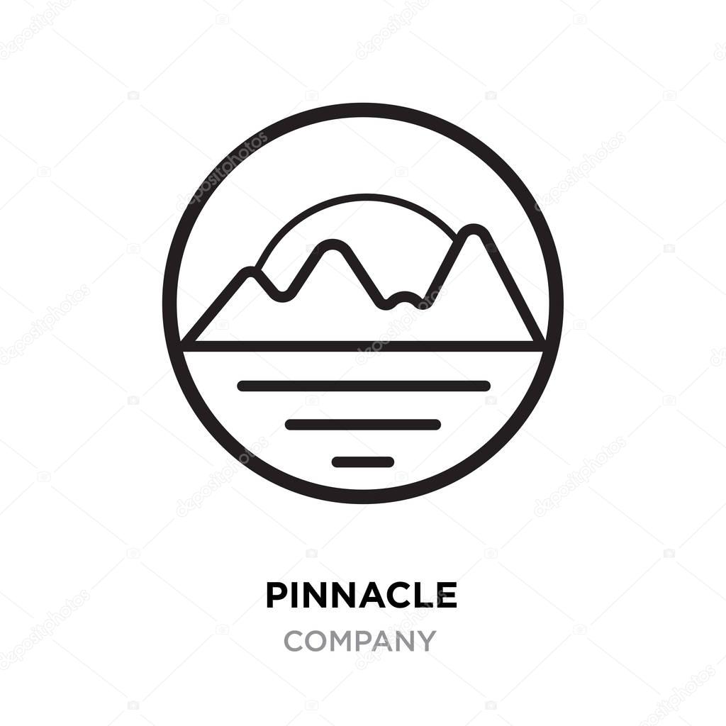 Pinnacle logo, linear mountains vector isolated on roundy white background