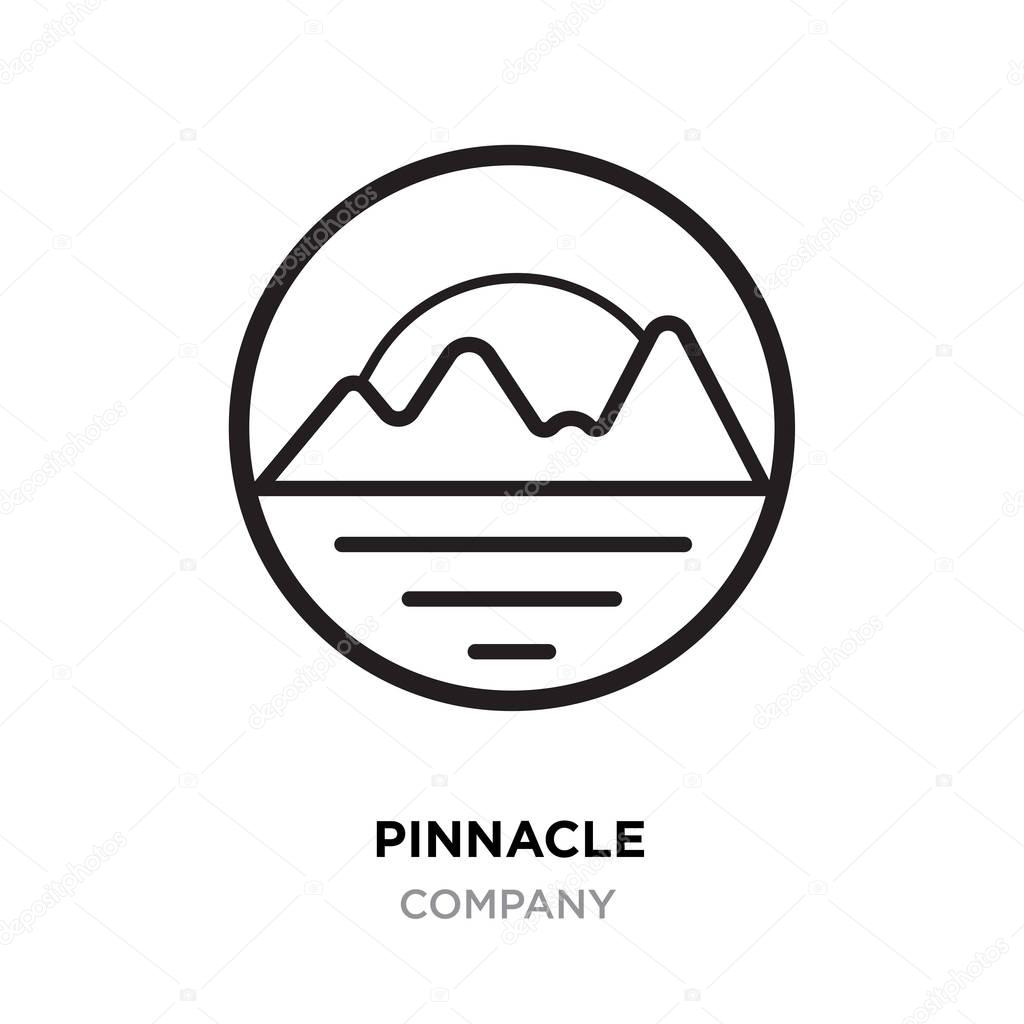 pinnacle logo, linear mountains vector isolated on roundy white 