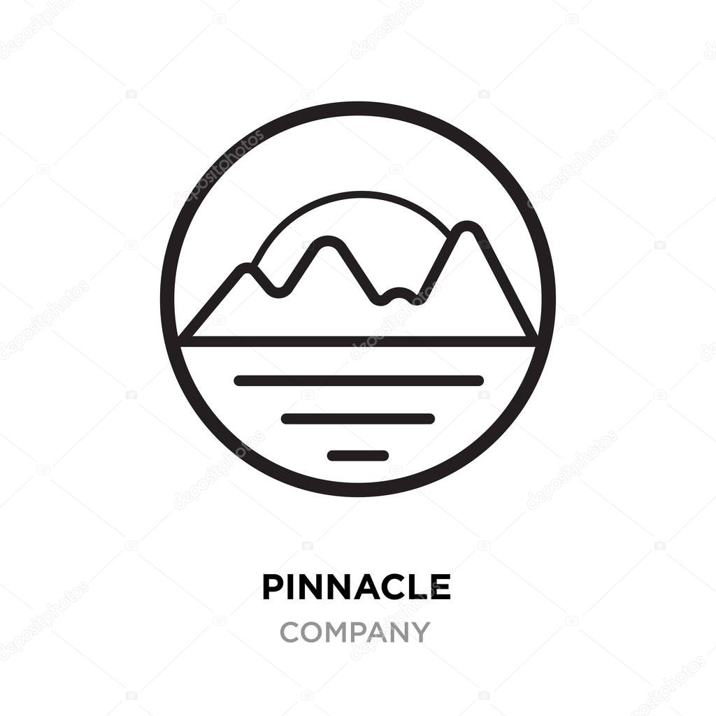 Pinnacle logo, linear mountains vector isolated on roundy white background