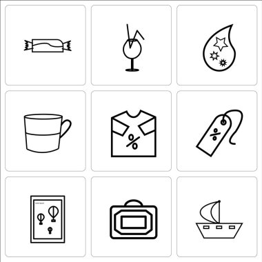 9 set gemi, çanta, duvar poster gibi basit düzenlenebilir simgeleri veya