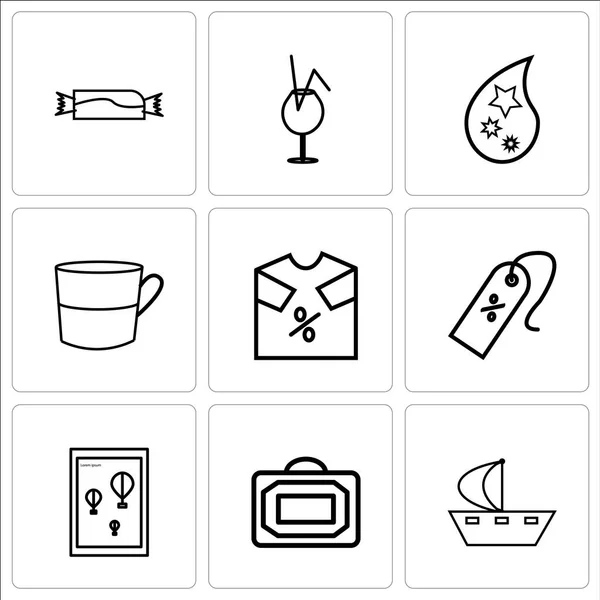 Conjunto de 9 iconos editables simples como Barco, Bolsa, Afiche de pared o — Vector de stock