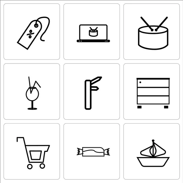 Conjunto de 9 iconos editables simples tales como Barco, Caramelo, Compras, Fu — Vector de stock