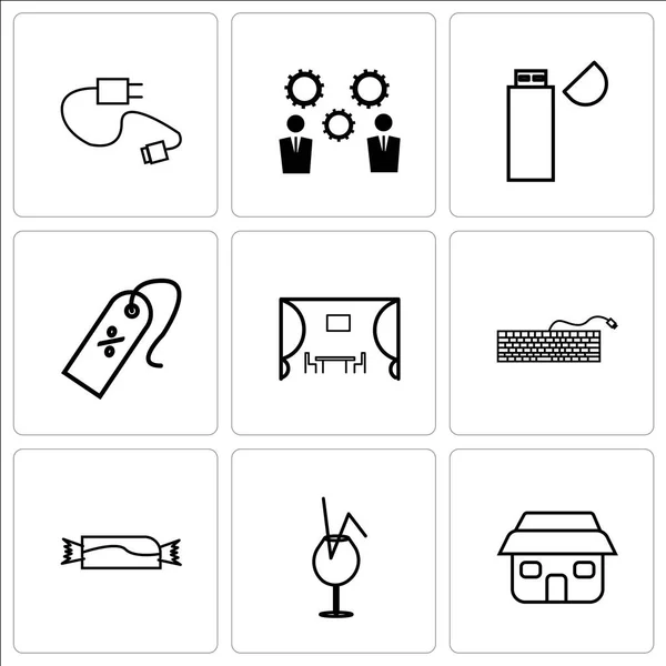 Conjunto de 9 iconos editables simples como el hogar, cóctel, caramelo, Ke — Vector de stock