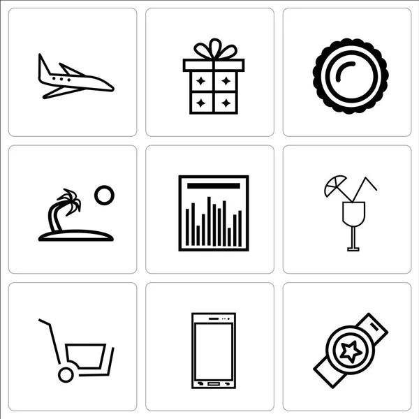 Conjunto de 9 iconos editables simples como reloj, reloj, teléfono, tienda — Vector de stock