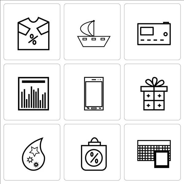 Conjunto de 9 iconos editables simples, tales como calculadora, Perc de descuento — Vector de stock