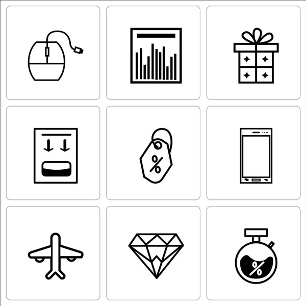 Set de 9 iconos editables simples como Descuento, Diamante, Airpla — Vector de stock