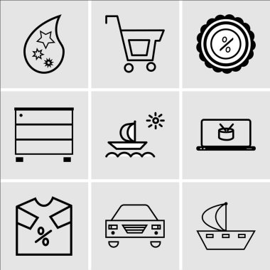 9 set gemi, Araba, t-shirt discou gibi basit düzenlenebilir simgeleri