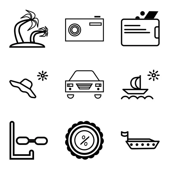 Conjunto de 9 iconos editables simples como Barco, Etiqueta de descuento, Buceador — Vector de stock