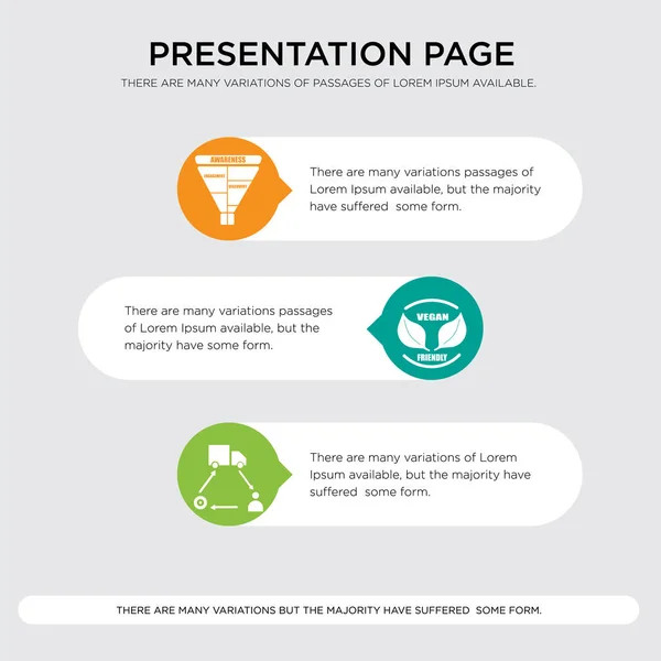 Supply chain, vega, marketing funnel presentation design template in orange, green, yellow colors with horizontal and rounded shapes — Stock Vector