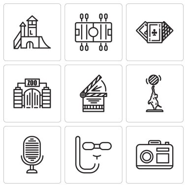 9 set kamera, mikrofon, fil, Klaket, Hayvanat Bahçesi, Casino, futbol, Bahçesi maskesi, dalış gibi basit düzenlenebilir simgeleri