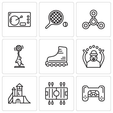 9 set Playstation, futbol, oyun alanı, maymun, silindirler, fil, dron, Masa Tenisi, kahve gibi basit düzenlenebilir simgeleri
