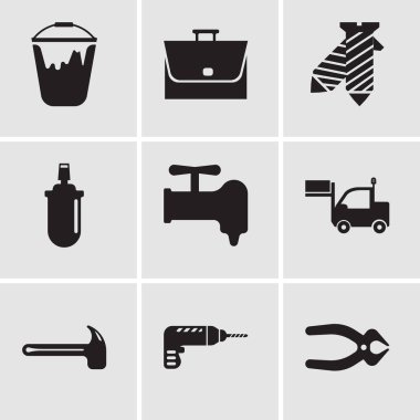 Ayarla, nipper, matkap, çekiç, kamyon, Vinç, gaz gibi basit düzenlenebilir simgeleri kravat olabilir 9 çanta, renk kova