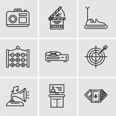 Kumarhane, Dart, Video kaydedici, Tv, Gramphone gibi 9 basit düzenlenebilir simgelerin ayarlamak Tic tac toe, tampon araba, Klaket, kamera