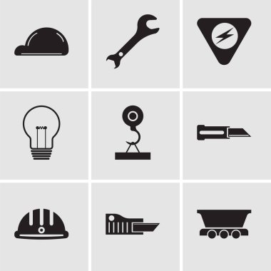 9 set yük vagonu, kesici, baret, bıçak, gibi basit düzenlenebilir simgeleri yük vinç, ampul, tehlike, ayarlanabilir anahtarı, kask