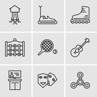 Dron, tiyatro, Tv, gitar, Masa Tenisi gibi 9 basit düzenlenebilir simgelerin ayarlamak, Tic tac toe, silindirler, tampon araba, Park