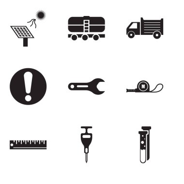 9 set kapsül, Zımba, cetvel, metre, boru anahtarı, ünlem, kamyon, tren, güneş pili gibi basit düzenlenebilir simgeleri